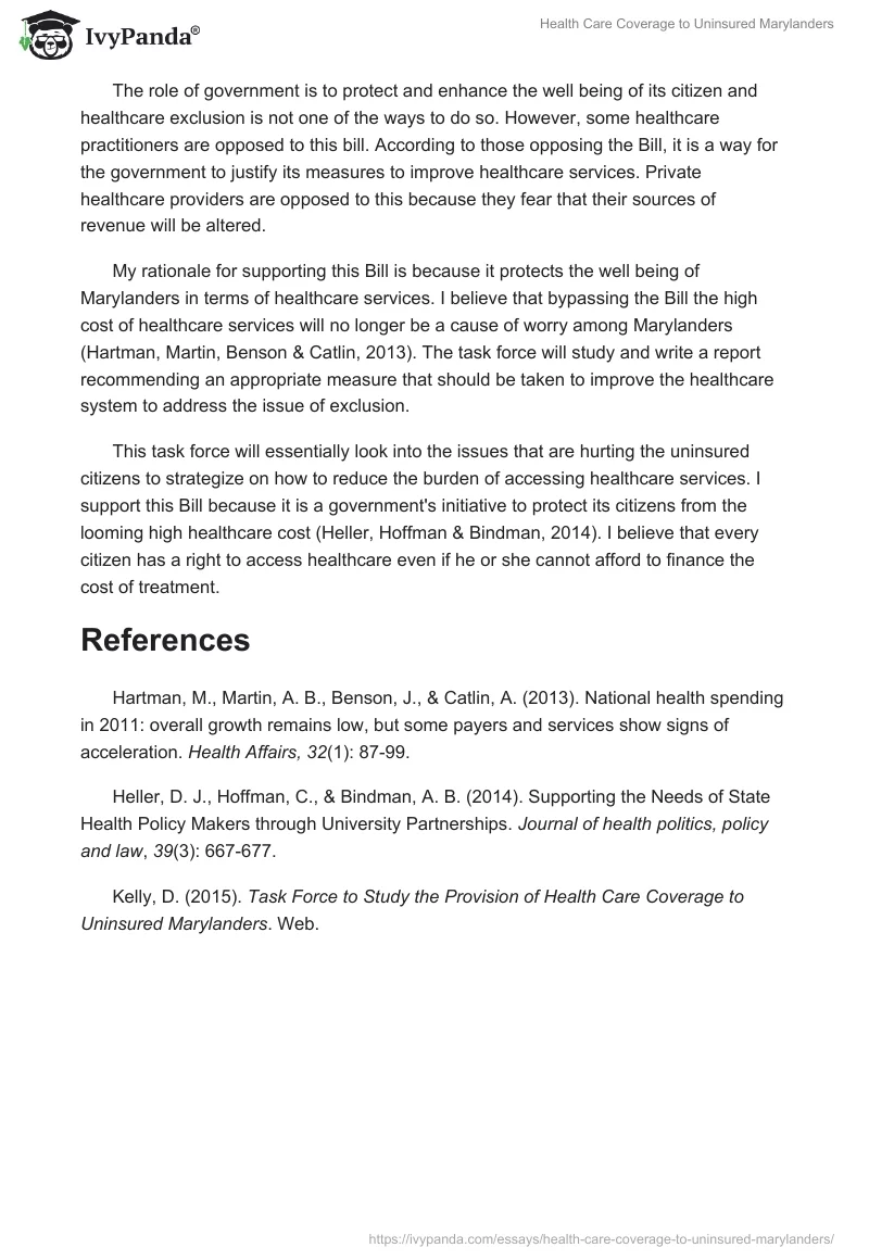 Health Care Coverage to Uninsured Marylanders. Page 2