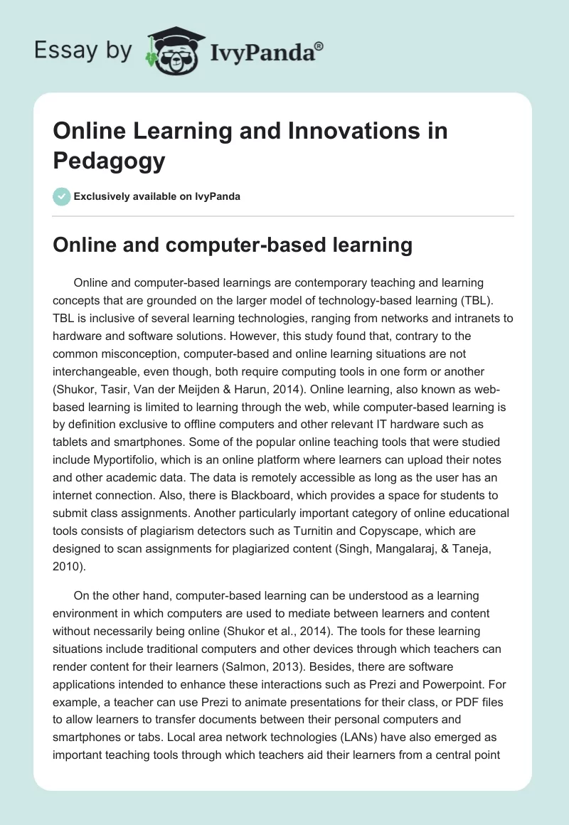 Online Learning and Innovations in Pedagogy. Page 1