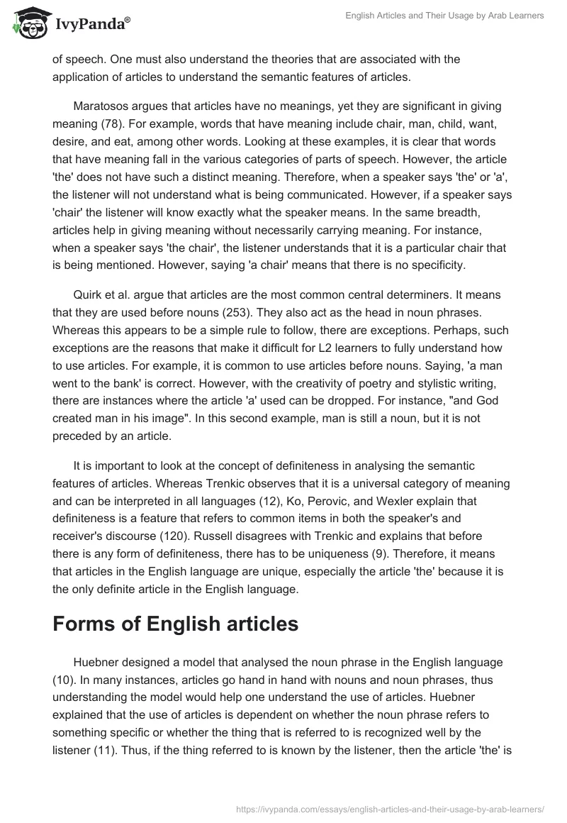 English Articles and Their Usage by Arab Learners. Page 2