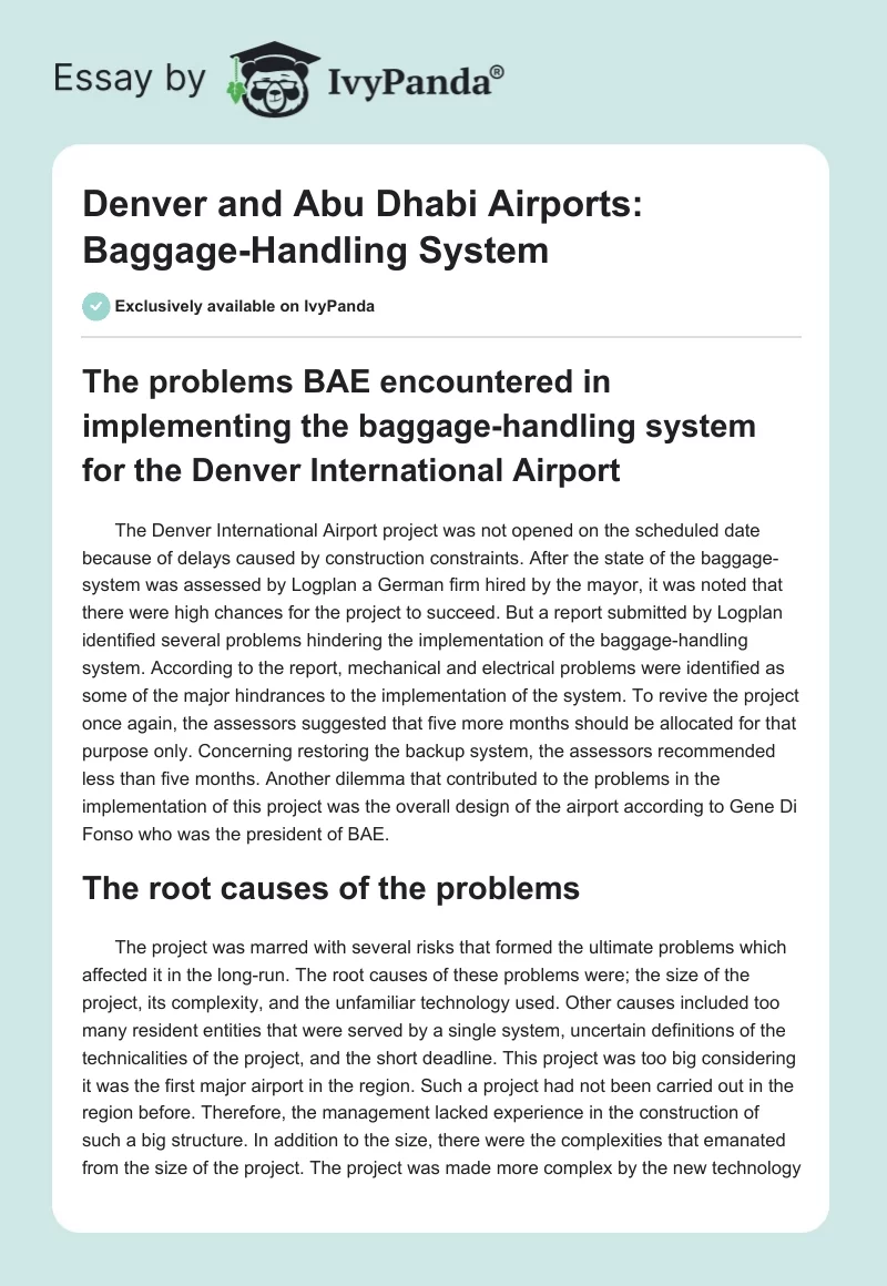 Denver and Abu Dhabi Airports: Baggage-Handling System. Page 1