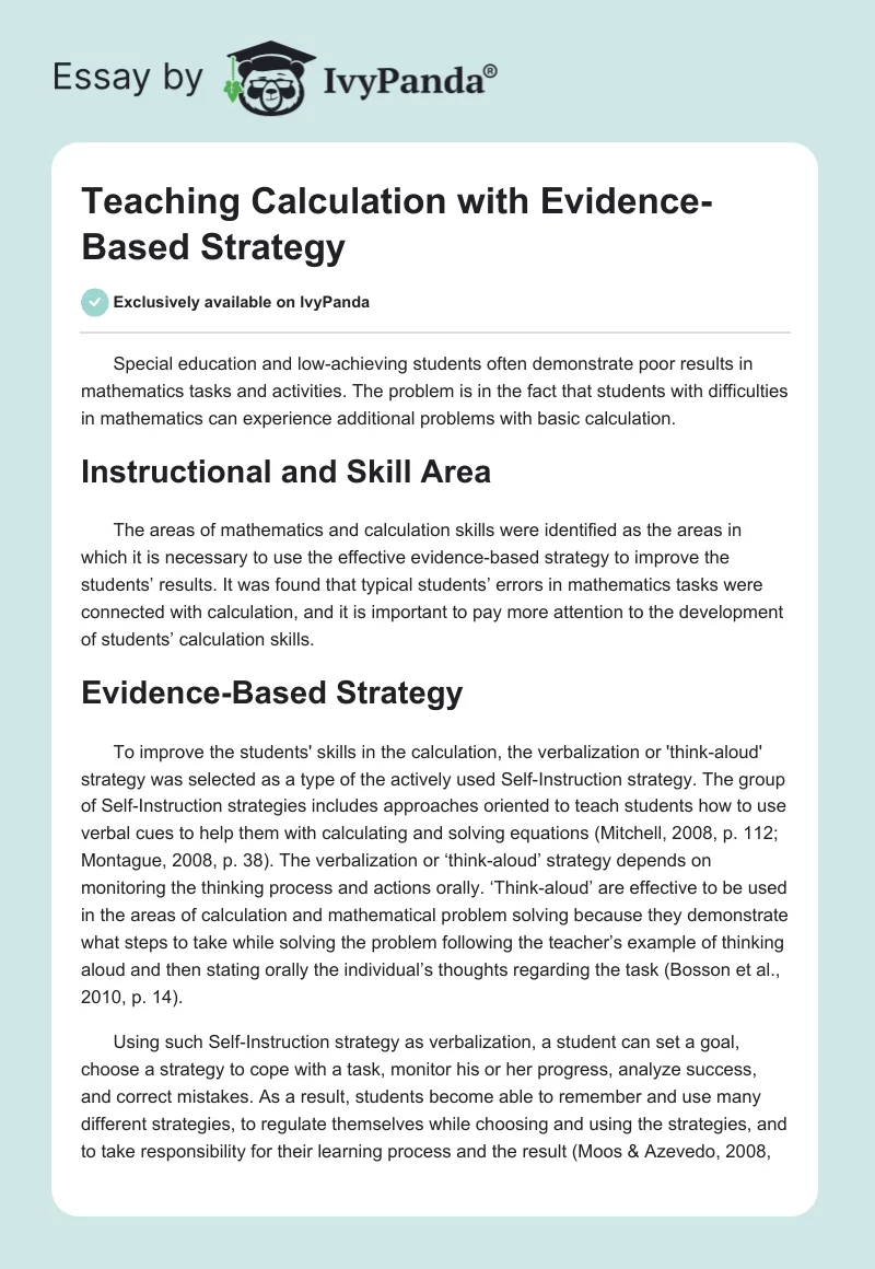 Teaching Calculation with Evidence-Based Strategy. Page 1