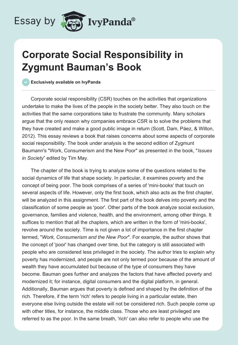 Corporate Social Responsibility in Zygmunt Bauman’s Book. Page 1