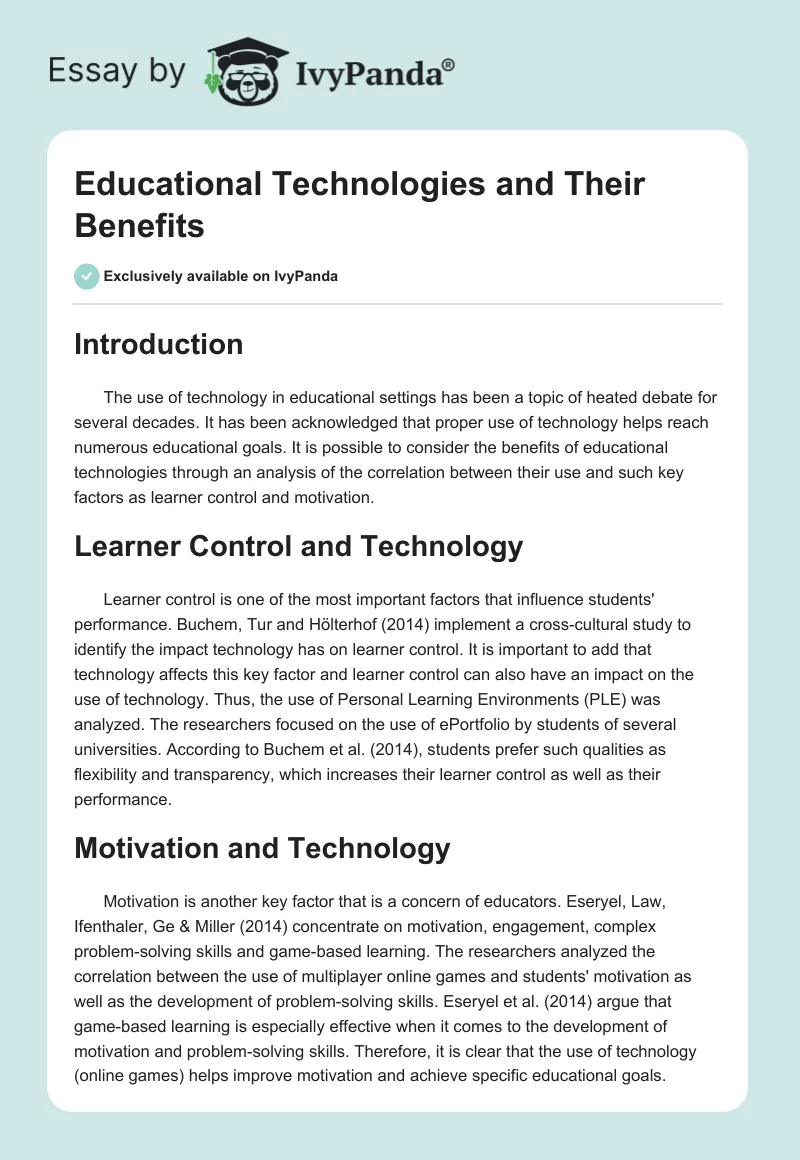 Educational Technologies and Their Benefits. Page 1