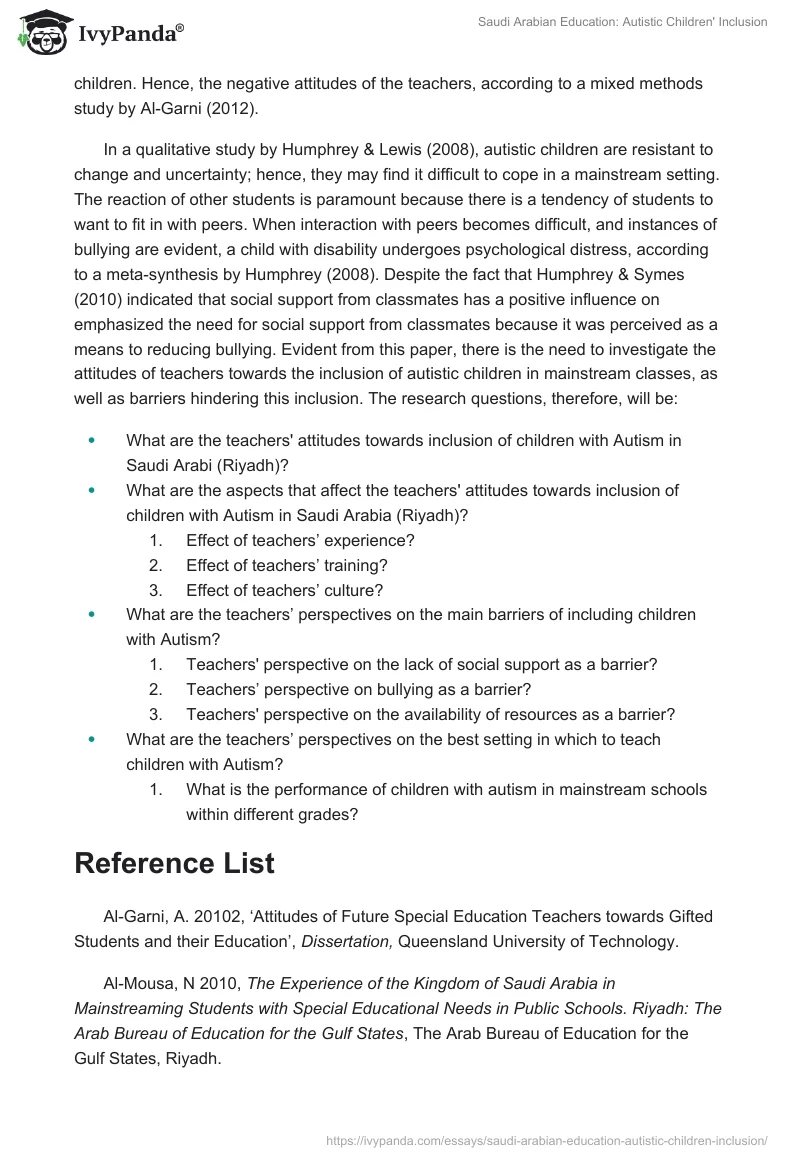 Saudi Arabian Education: Autistic Children' Inclusion. Page 2