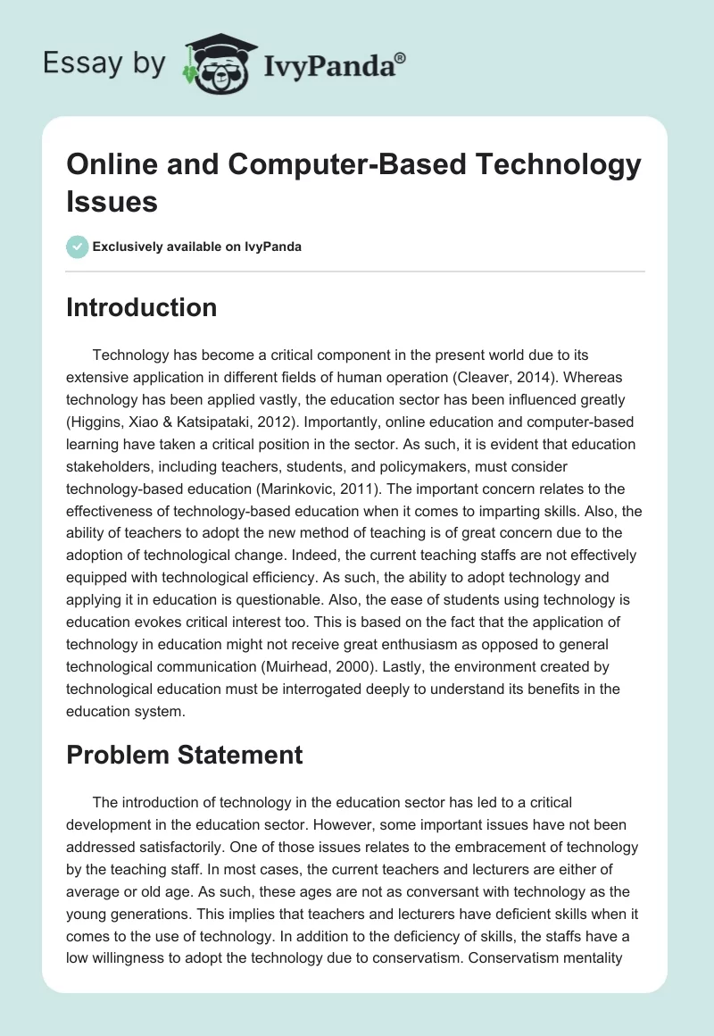 Online and Computer-Based Technology Issues. Page 1