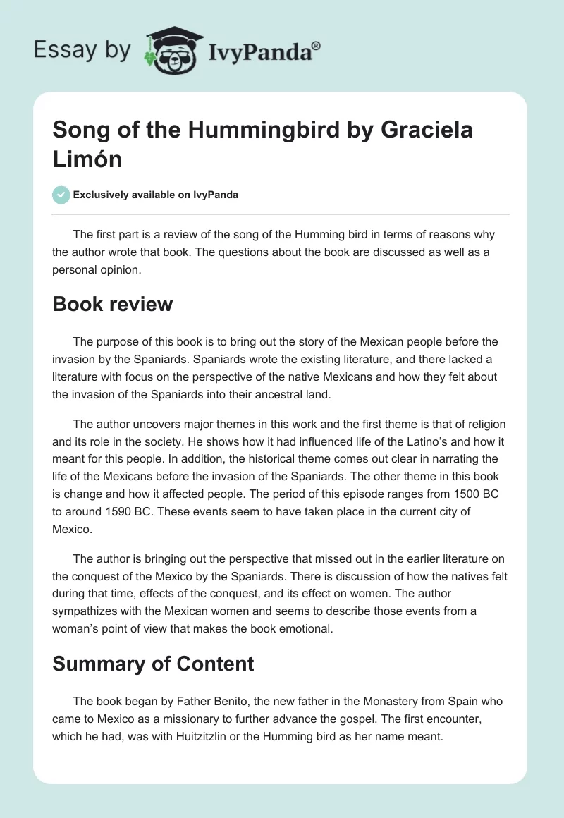 "Song of the Hummingbird" by Graciela Limón. Page 1