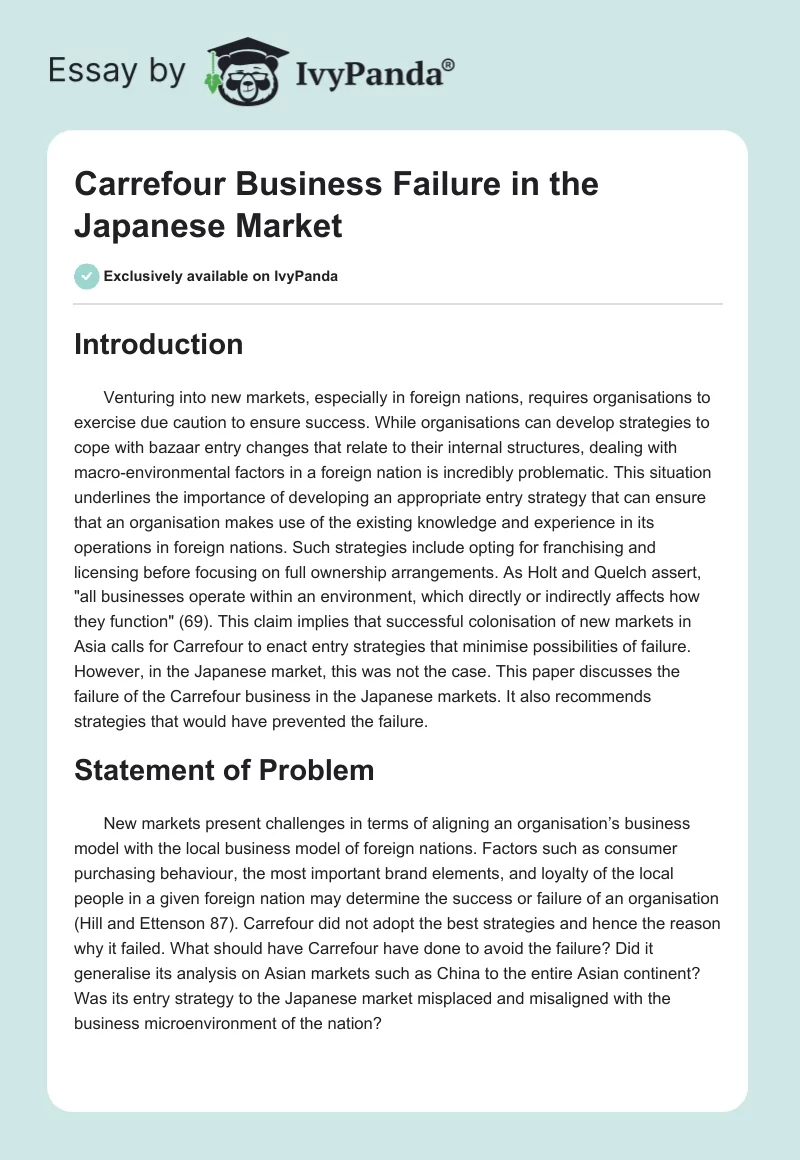 Carrefour Business Failure in the Japanese Market. Page 1