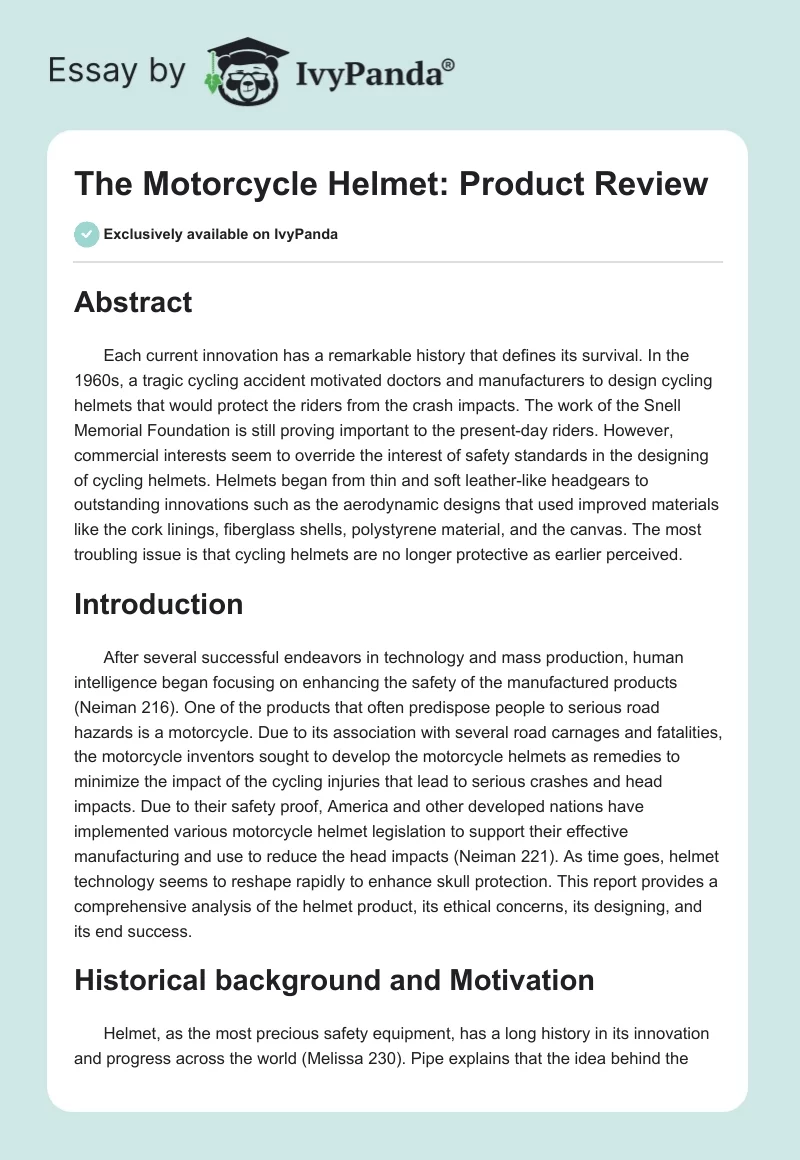 The Motorcycle Helmet: Product Review. Page 1