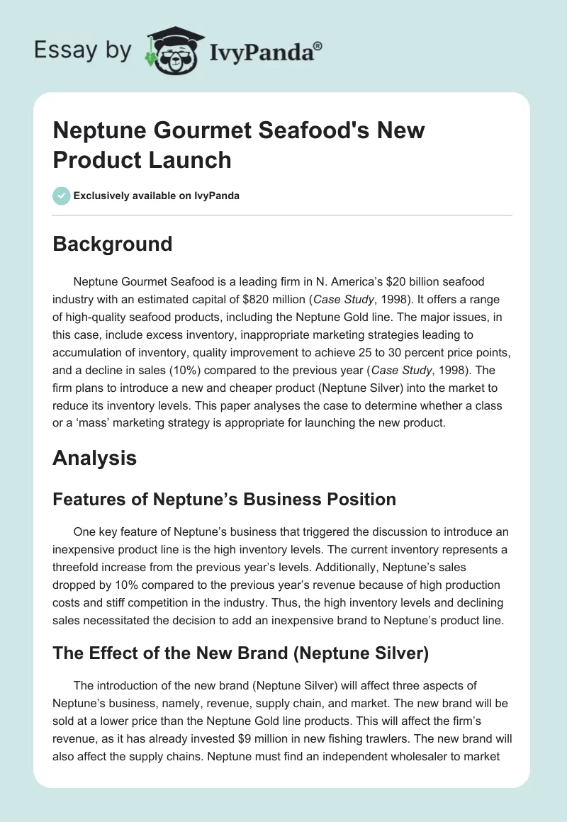 Neptune Gourmet Seafood's New Product Launch. Page 1