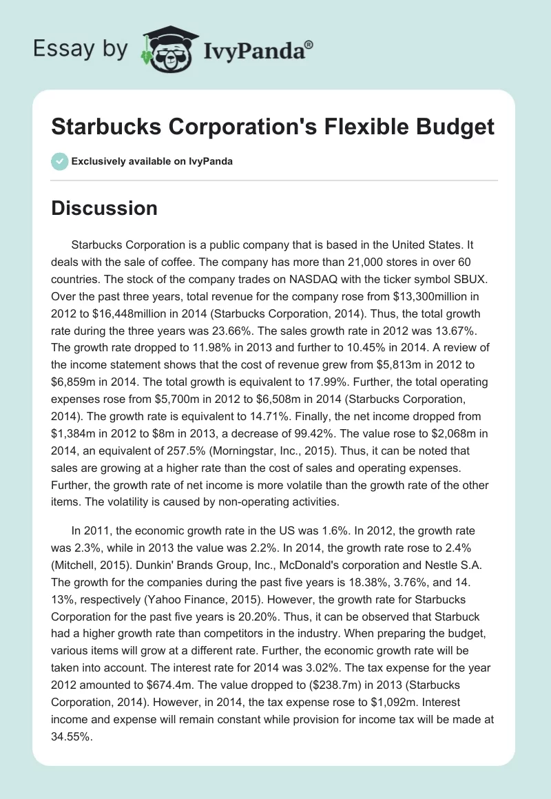 Starbucks Corporation's Flexible Budget. Page 1
