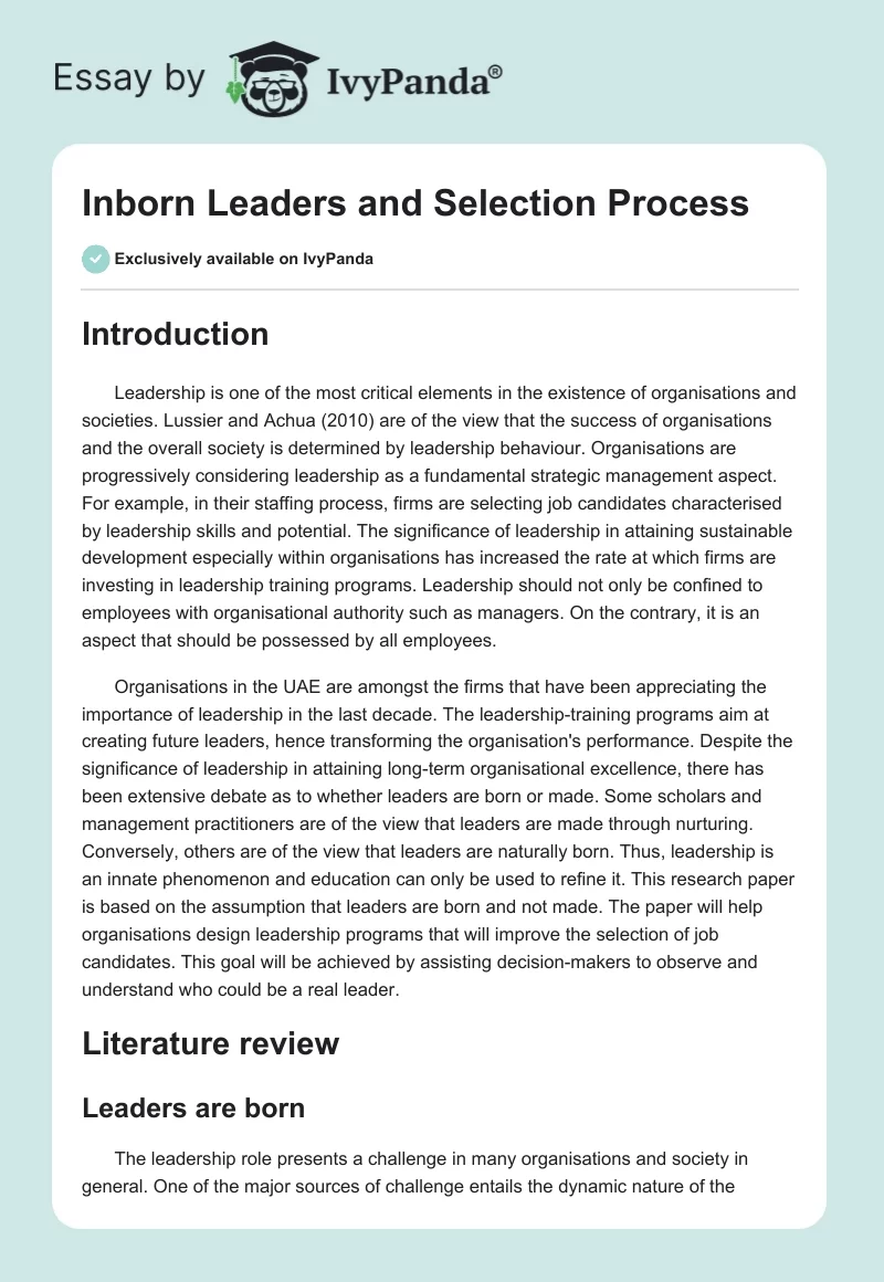 Inborn Leaders and Selection Process. Page 1