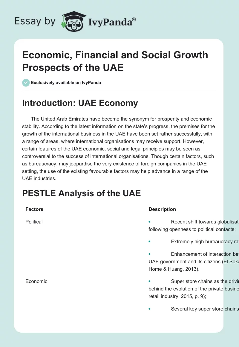 Economic, Financial and Social Growth Prospects of the UAE. Page 1