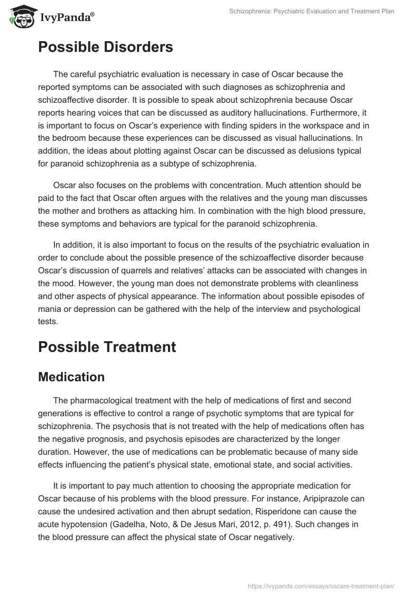 Schizophrenia: Psychiatric Evaluation and Treatment Plan. Page 2