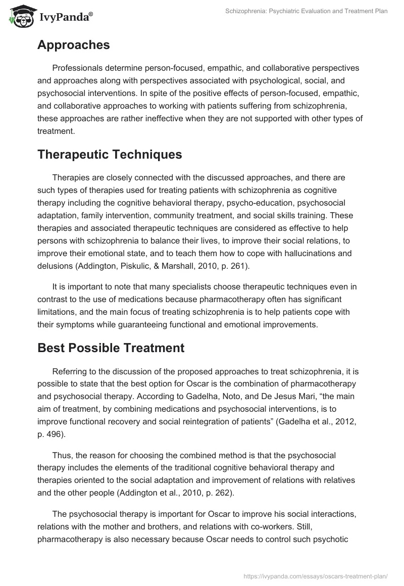 Schizophrenia: Psychiatric Evaluation and Treatment Plan. Page 3