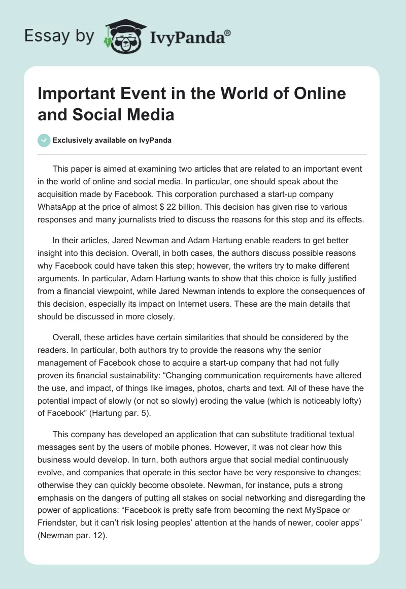 Important Event in the World of Online and Social Media. Page 1