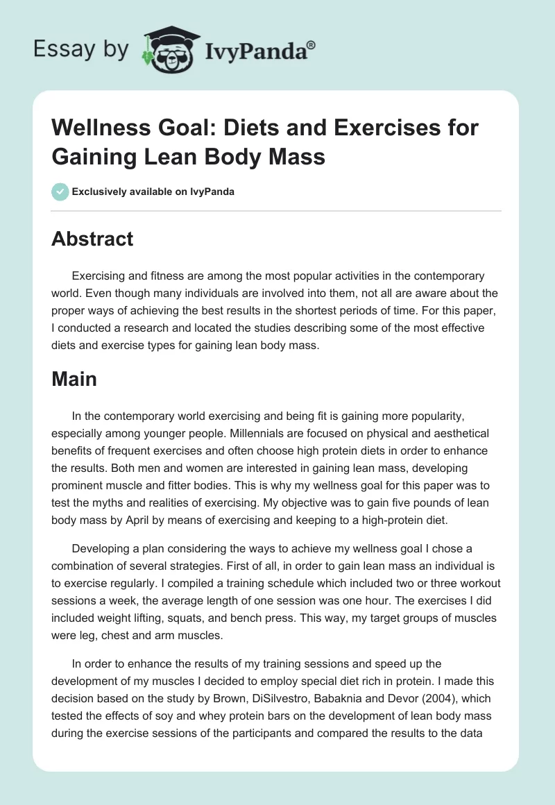 Wellness Goal: Diets and Exercises for Gaining Lean Body Mass. Page 1