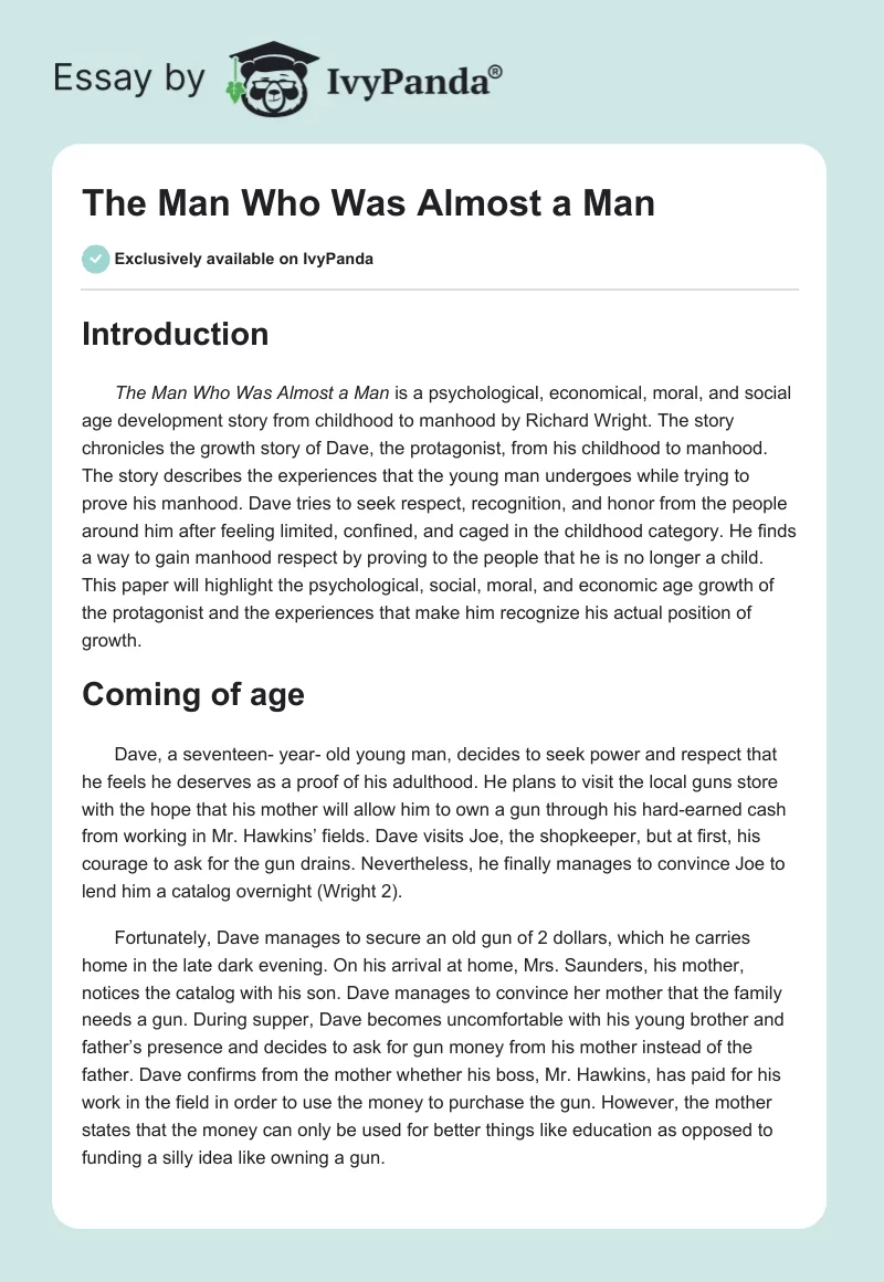 "The Man Who Was Almost a Man". Page 1