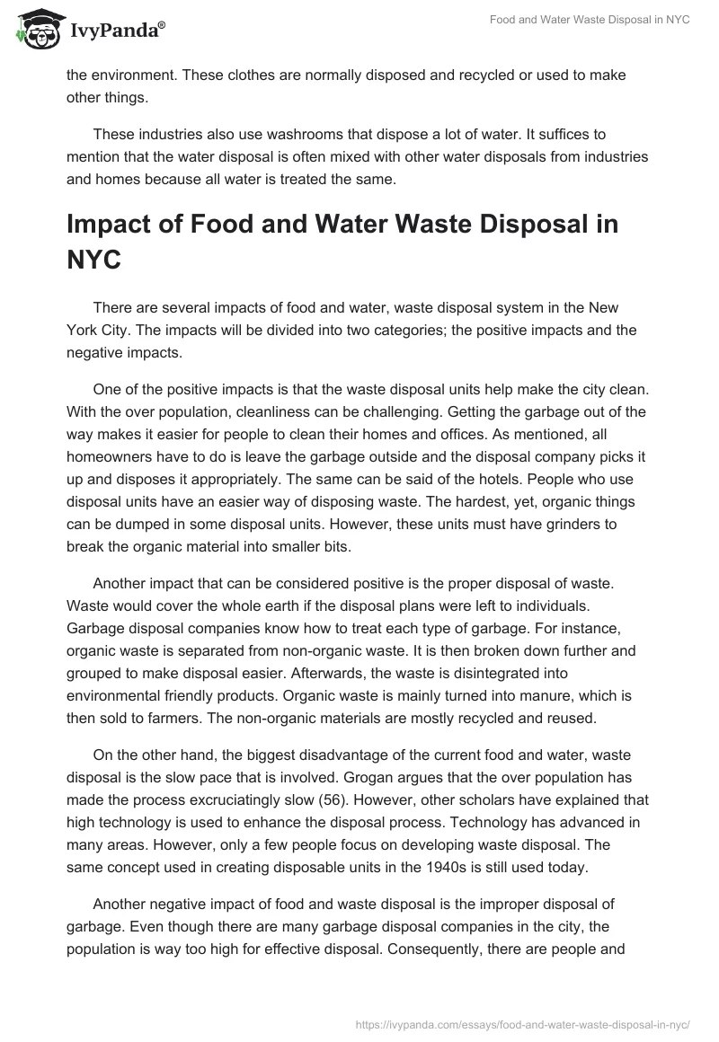 Food and Water Waste Disposal in NYC. Page 4