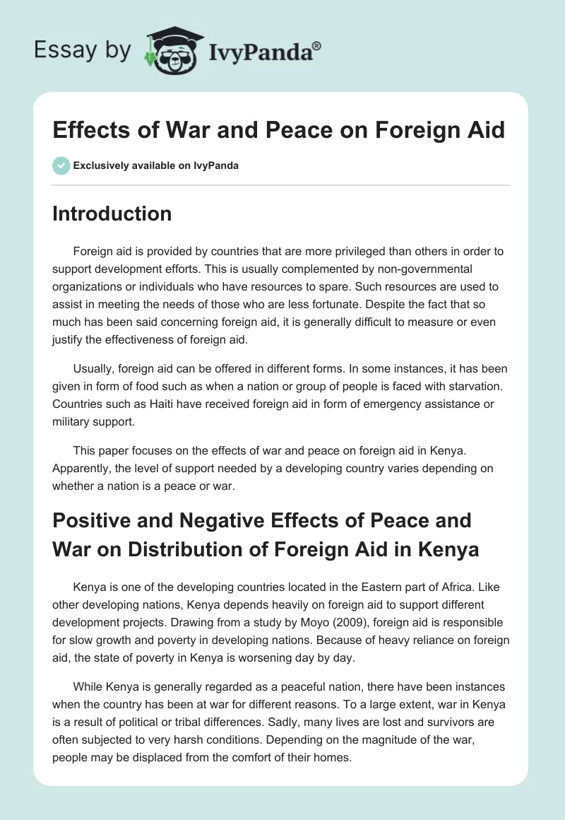 Effects of War and Peace on Foreign Aid. Page 1