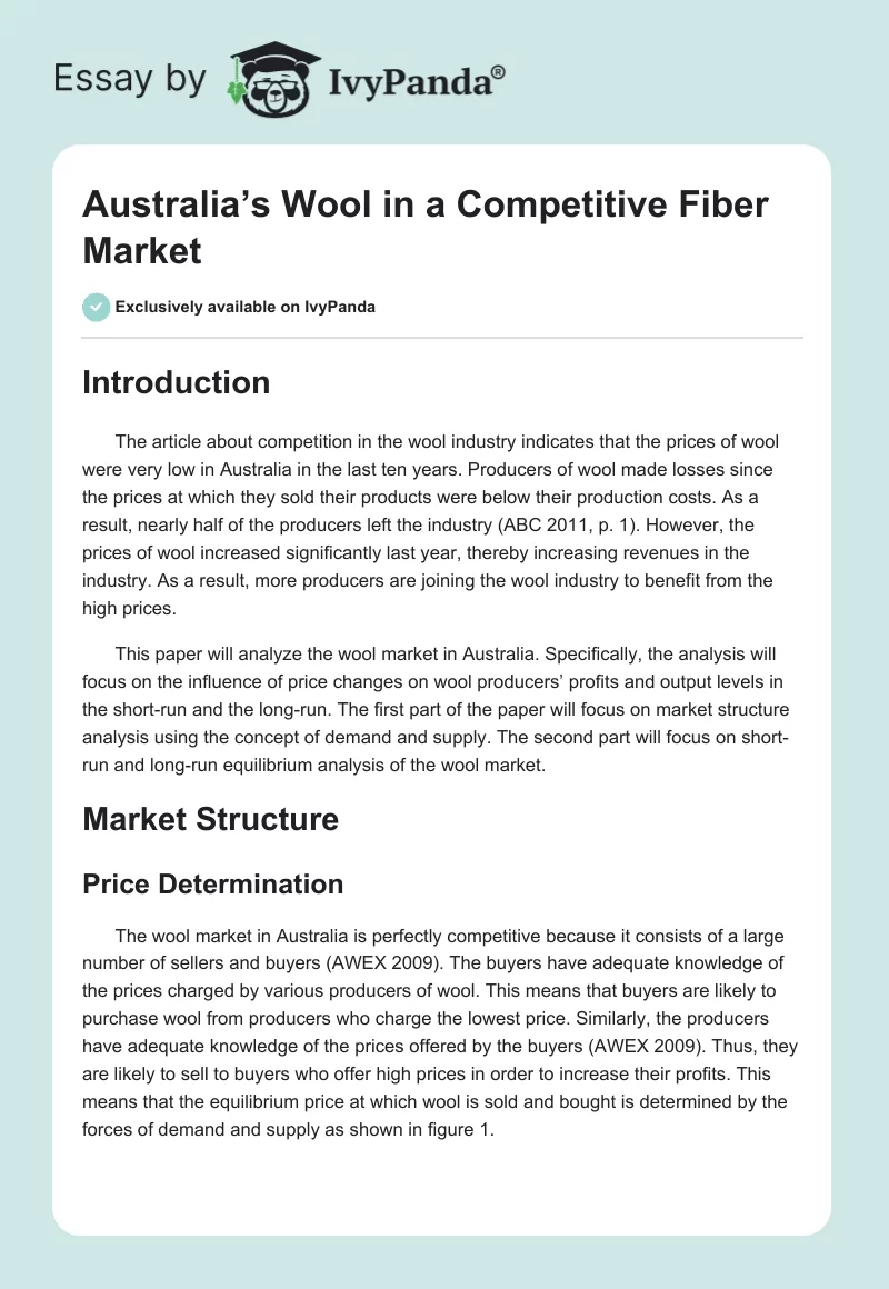 Australia’s Wool in a Competitive Fiber Market. Page 1