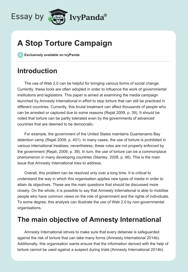 A "Stop Torture" Campaign. Page 1