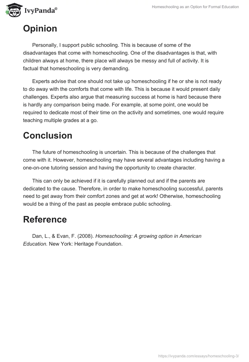 Homeschooling as an Option for Formal Education. Page 2