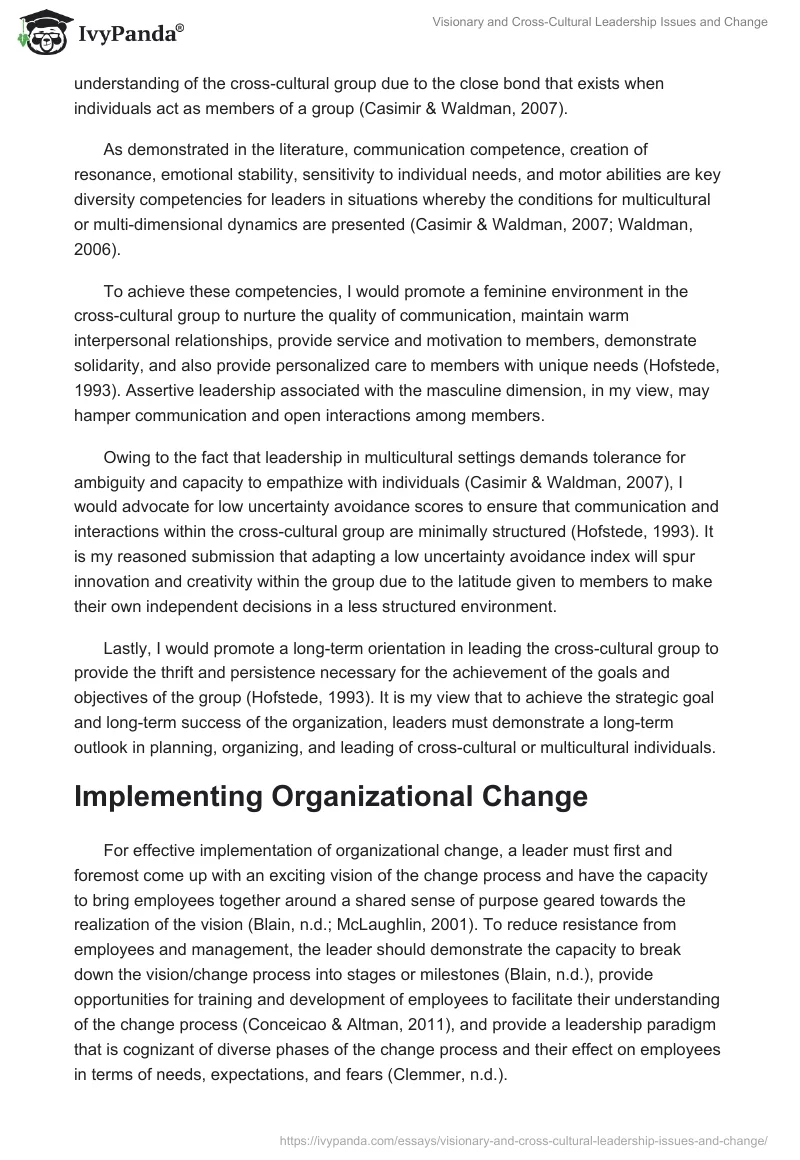 Visionary and Cross-Cultural Leadership Issues and Change. Page 2