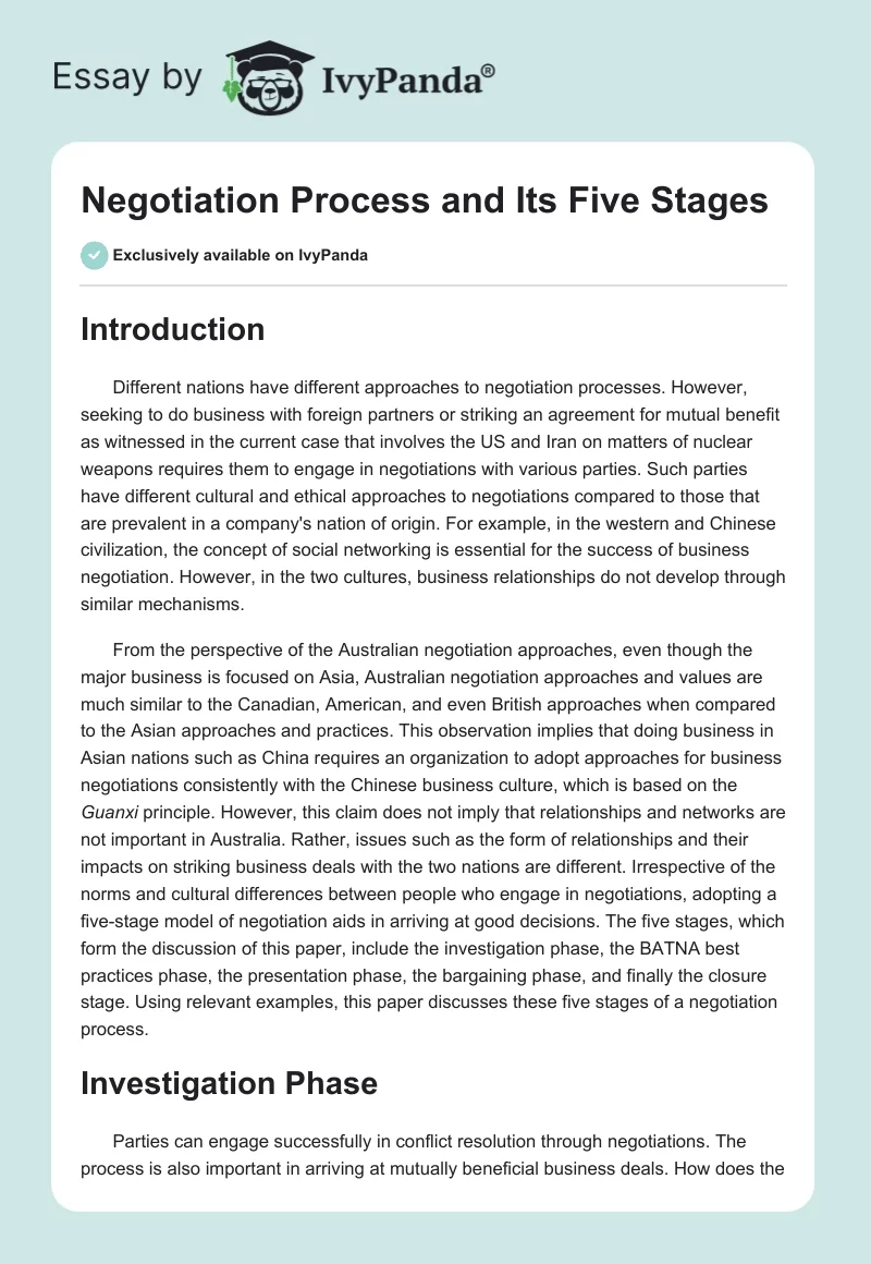 Negotiation Process and Its Five Stages. Page 1