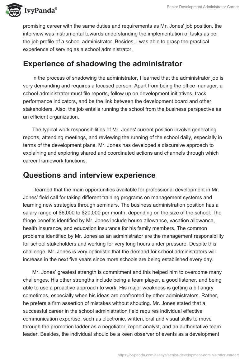 Senior Development Administrator Career. Page 2