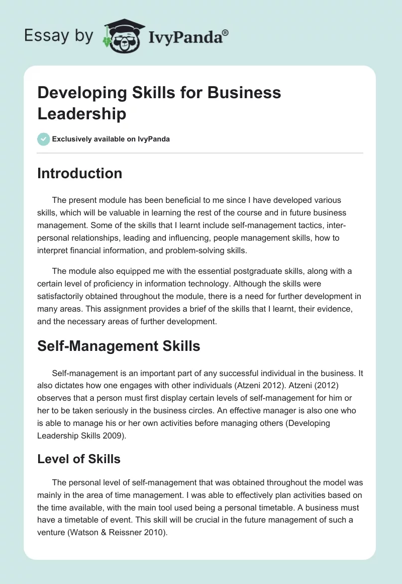 Developing Skills for Business Leadership. Page 1