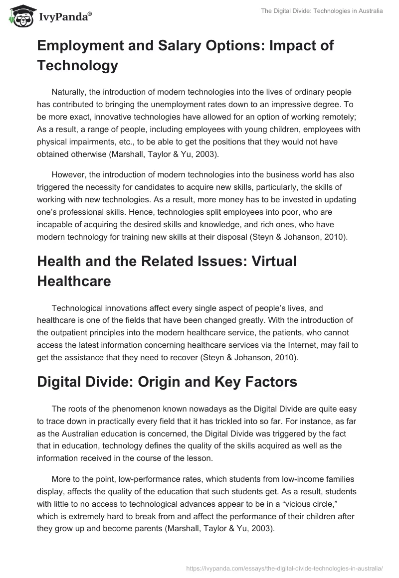 The Digital Divide: Technologies in Australia. Page 2