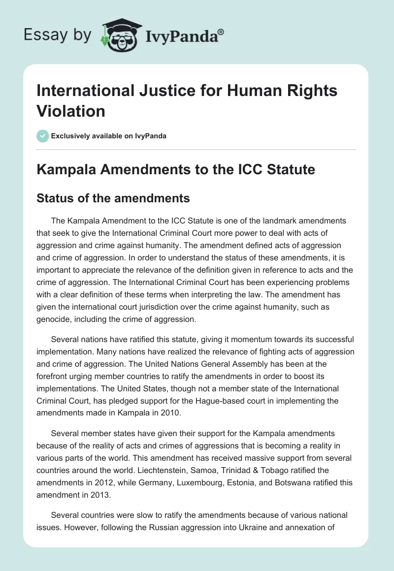 International Justice for Human Rights Violation. Page 1