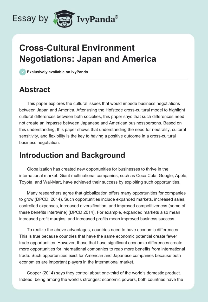 Cross-Cultural Environment Negotiations: Japan and America. Page 1