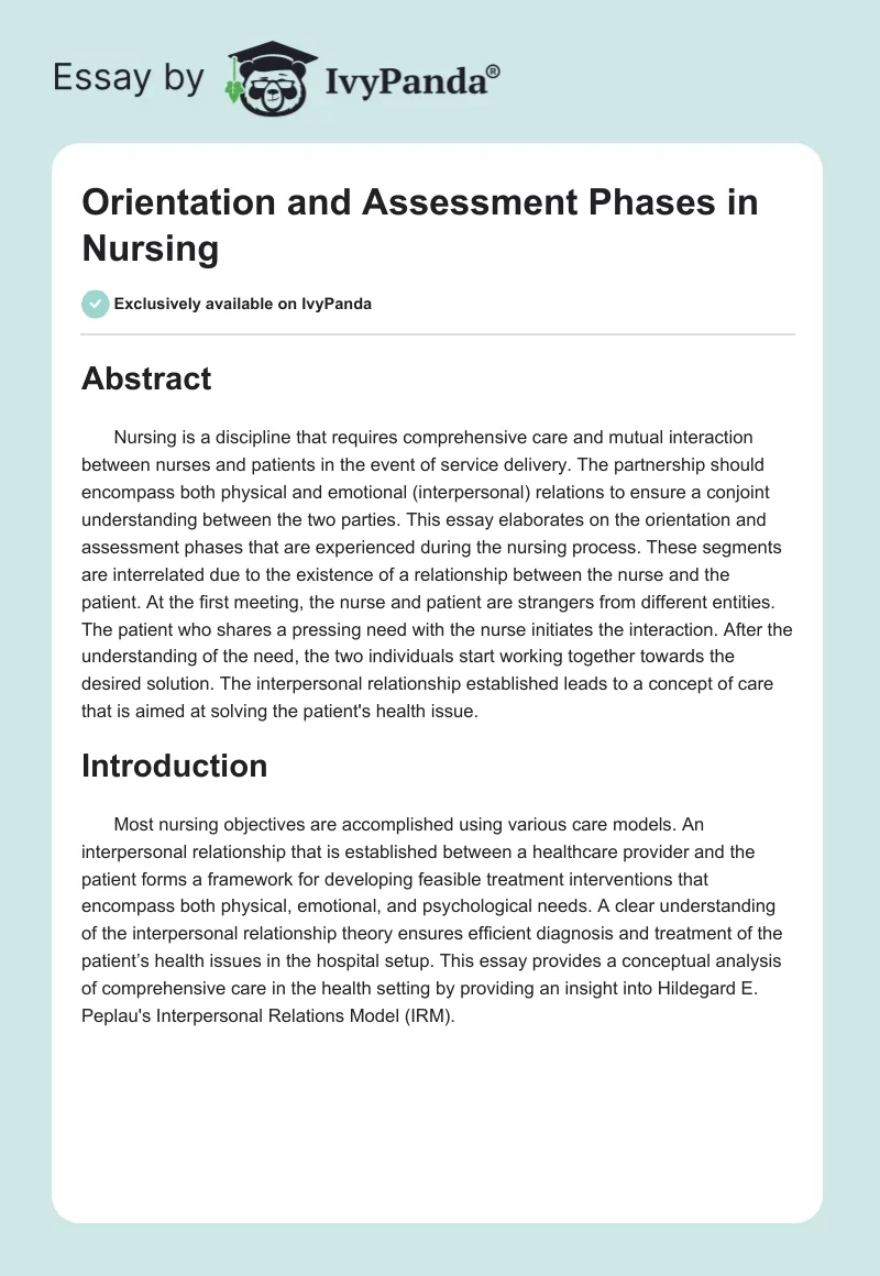 Orientation and Assessment Phases in Nursing. Page 1