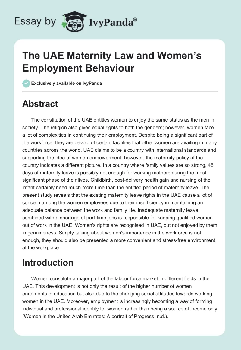 The UAE Maternity Law and Women’s Employment Behaviour. Page 1