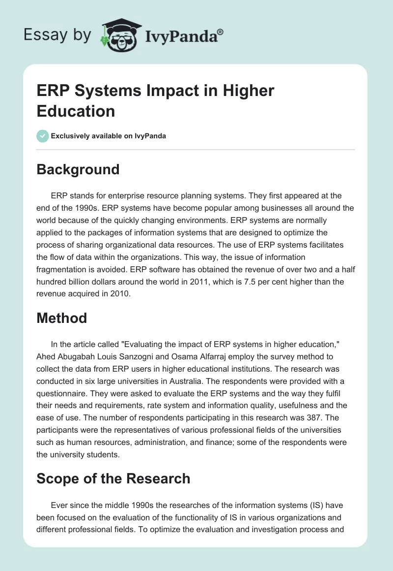ERP Systems Impact in Higher Education. Page 1