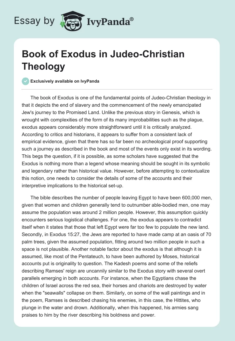 Book of Exodus in Judeo-Christian Theology. Page 1