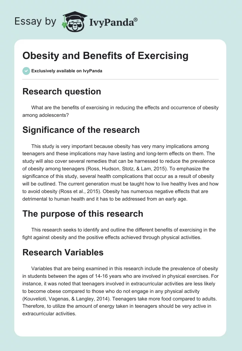 Obesity and Benefits of Exercising. Page 1