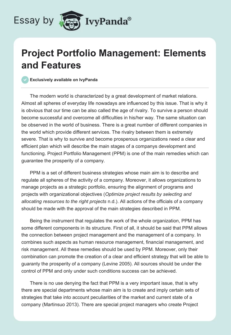 Project Portfolio Management: Elements and Features. Page 1