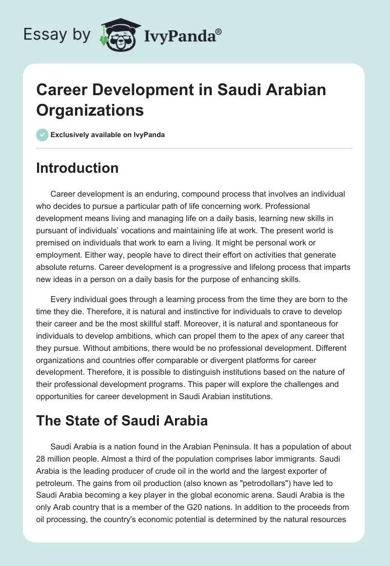 Career Development in Saudi Arabian Organizations. Page 1