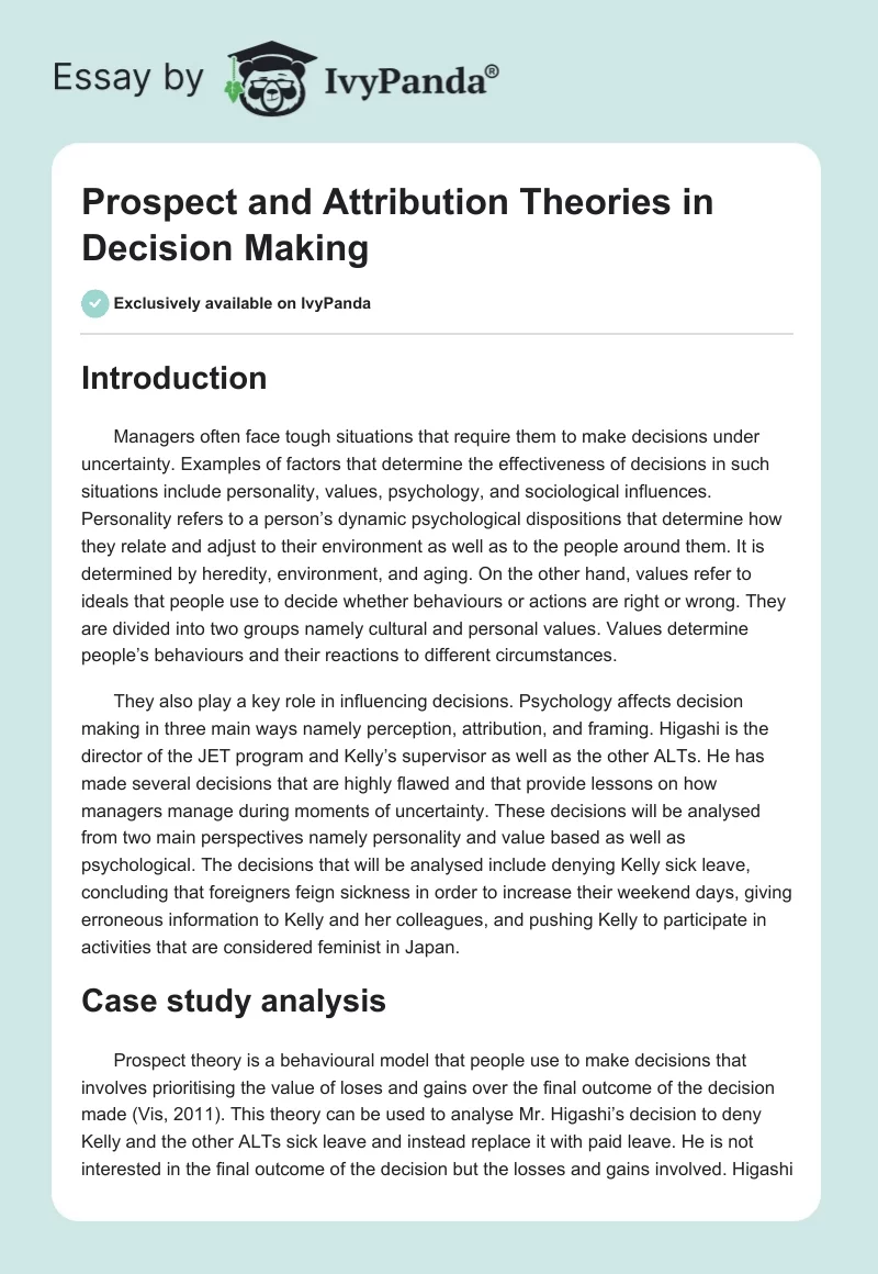 Prospect and Attribution Theories in Decision Making. Page 1