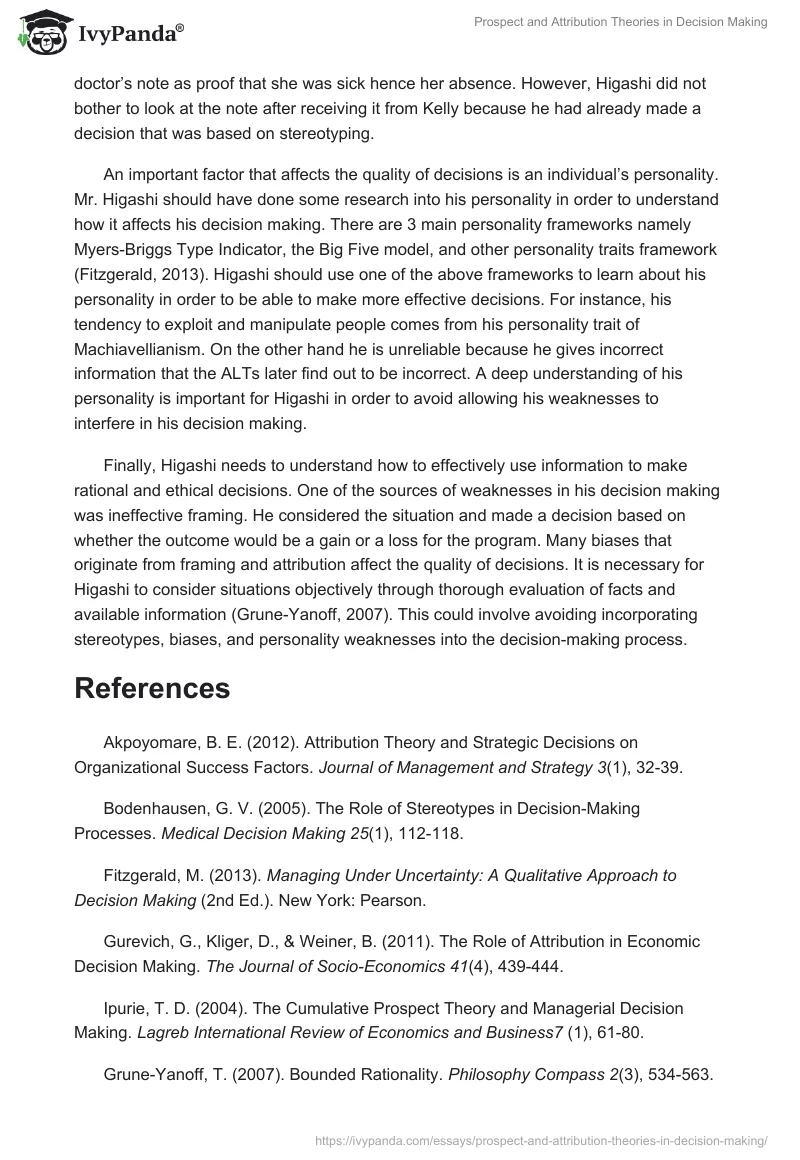 Prospect and Attribution Theories in Decision Making. Page 5