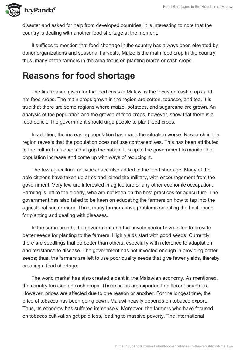 Food Shortages in the Republic of Malawi. Page 2