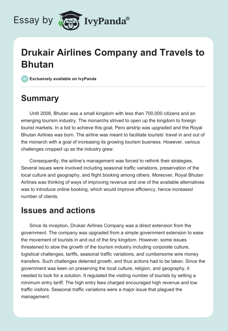 Drukair Airlines Company and Travels to Bhutan. Page 1