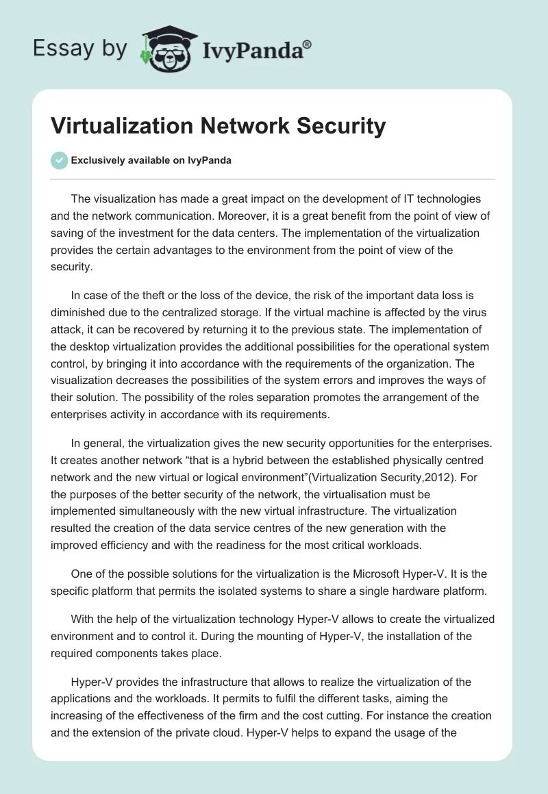 Virtualization Network Security. Page 1