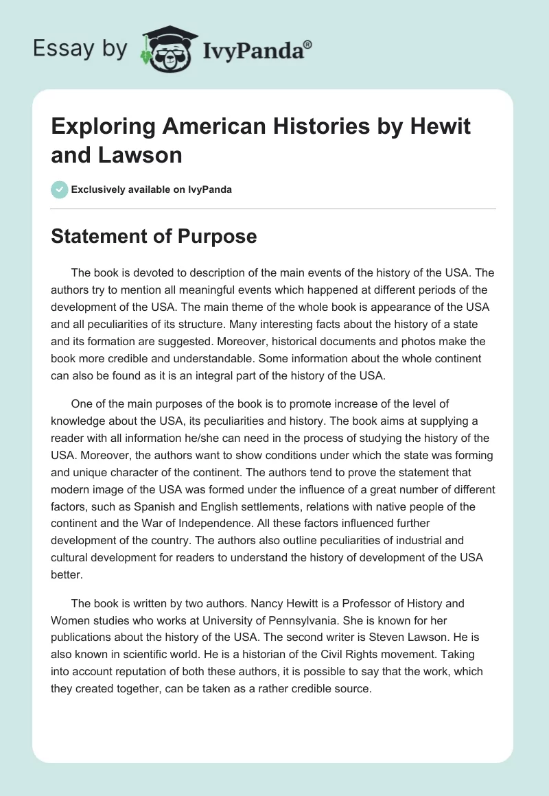 "Exploring American Histories" by Hewit and Lawson. Page 1