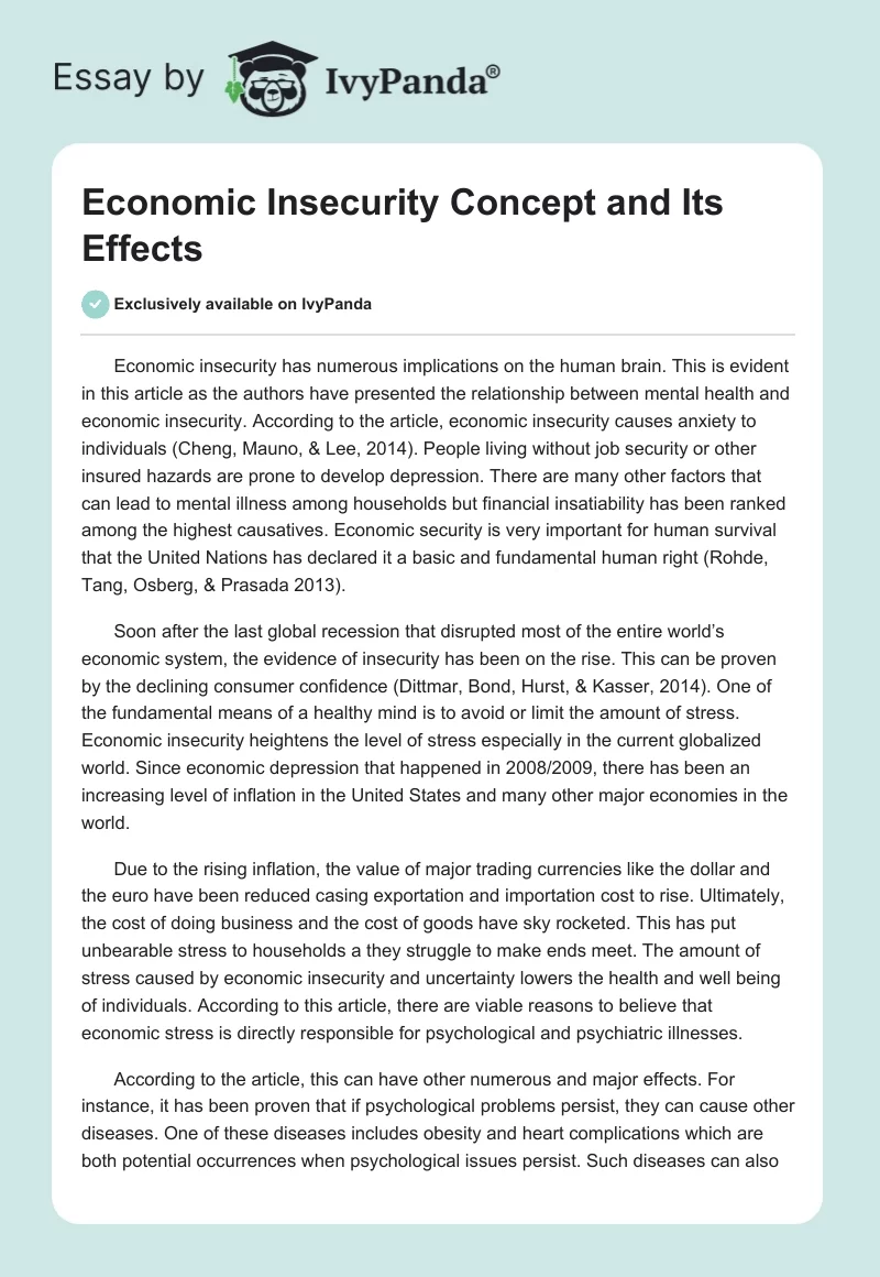 Economic Insecurity Concept and Its Effects. Page 1