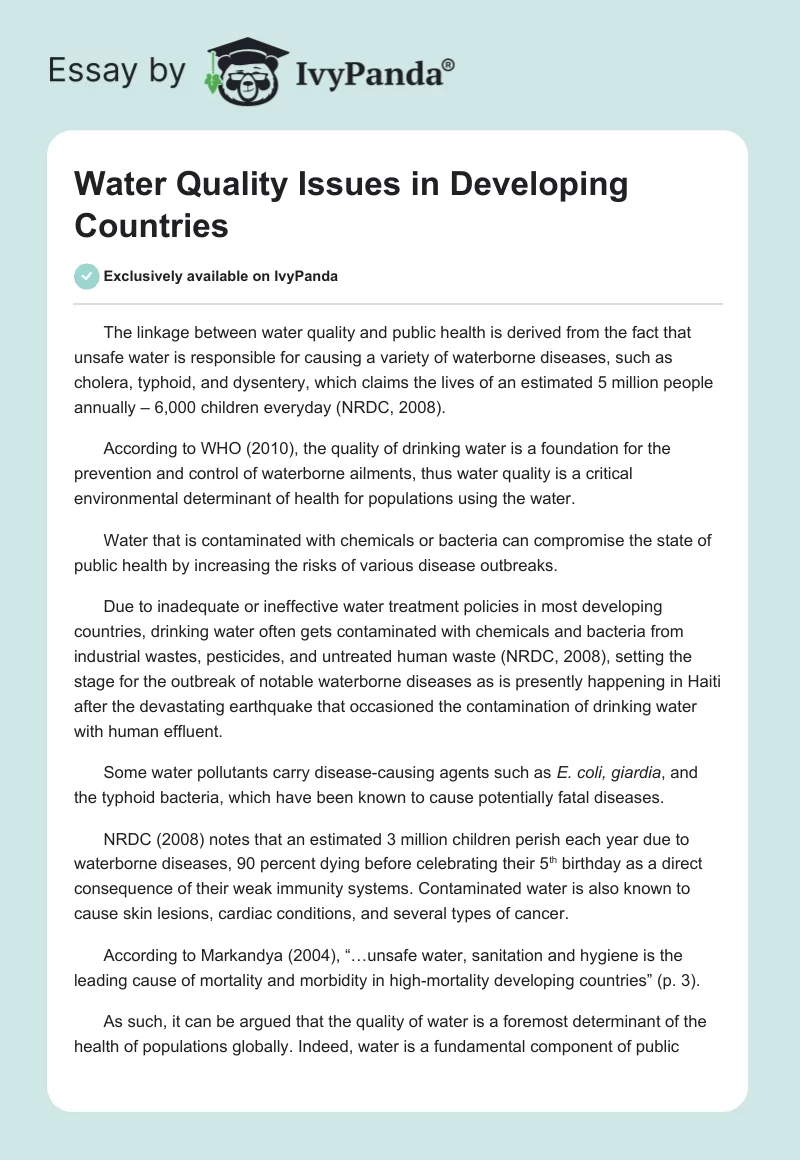 Water Quality Issues in Developing Countries. Page 1