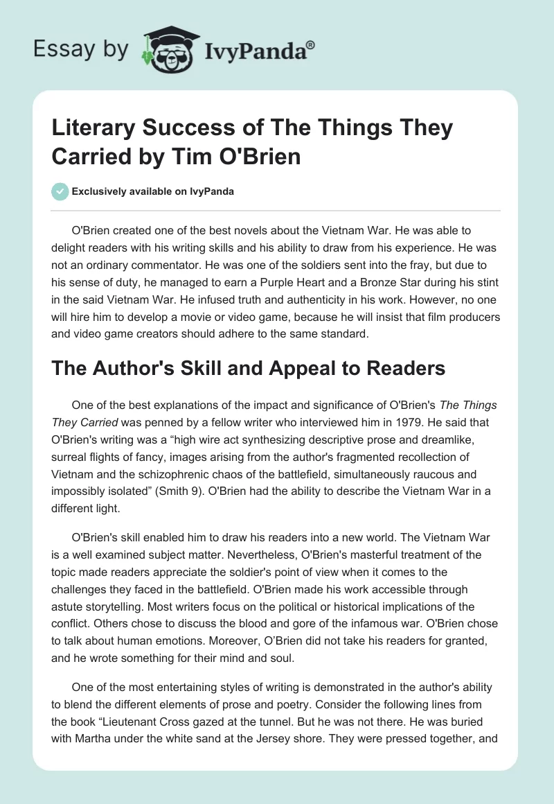 Literary Success of "The Things They Carried" by Tim O'Brien. Page 1