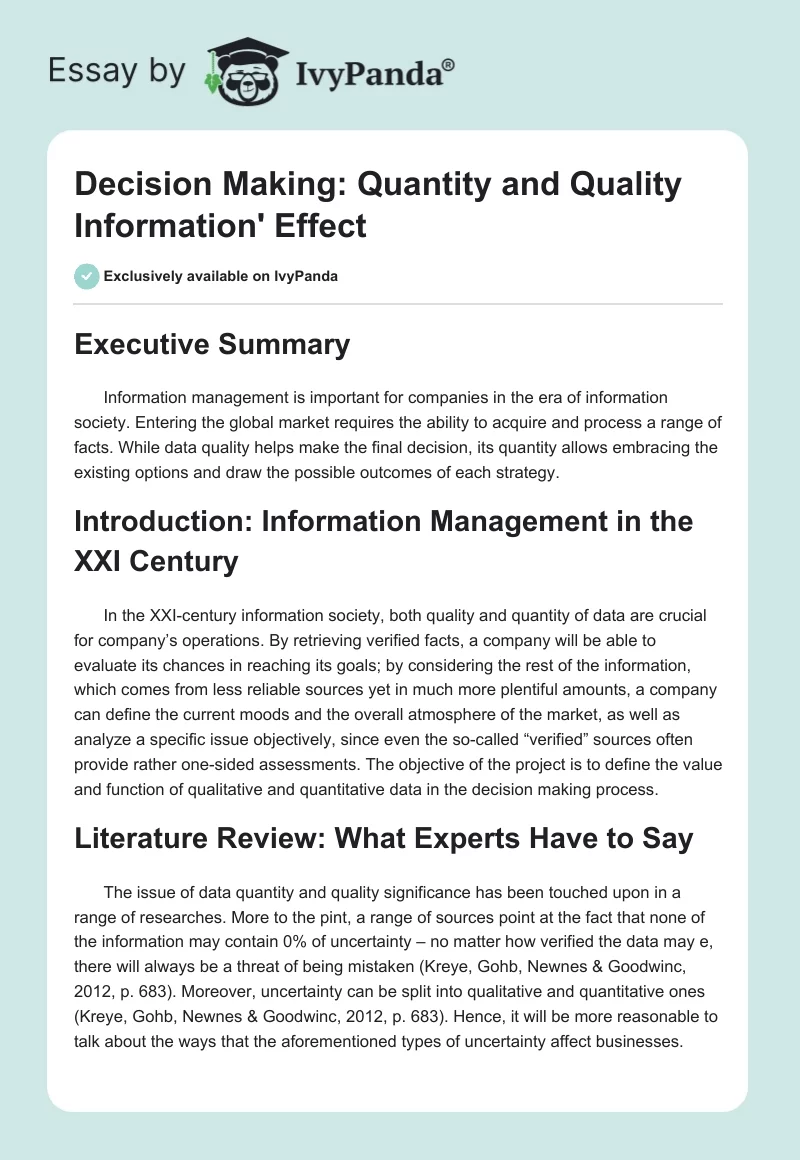 Decision Making: Quantity and Quality Information' Effect. Page 1